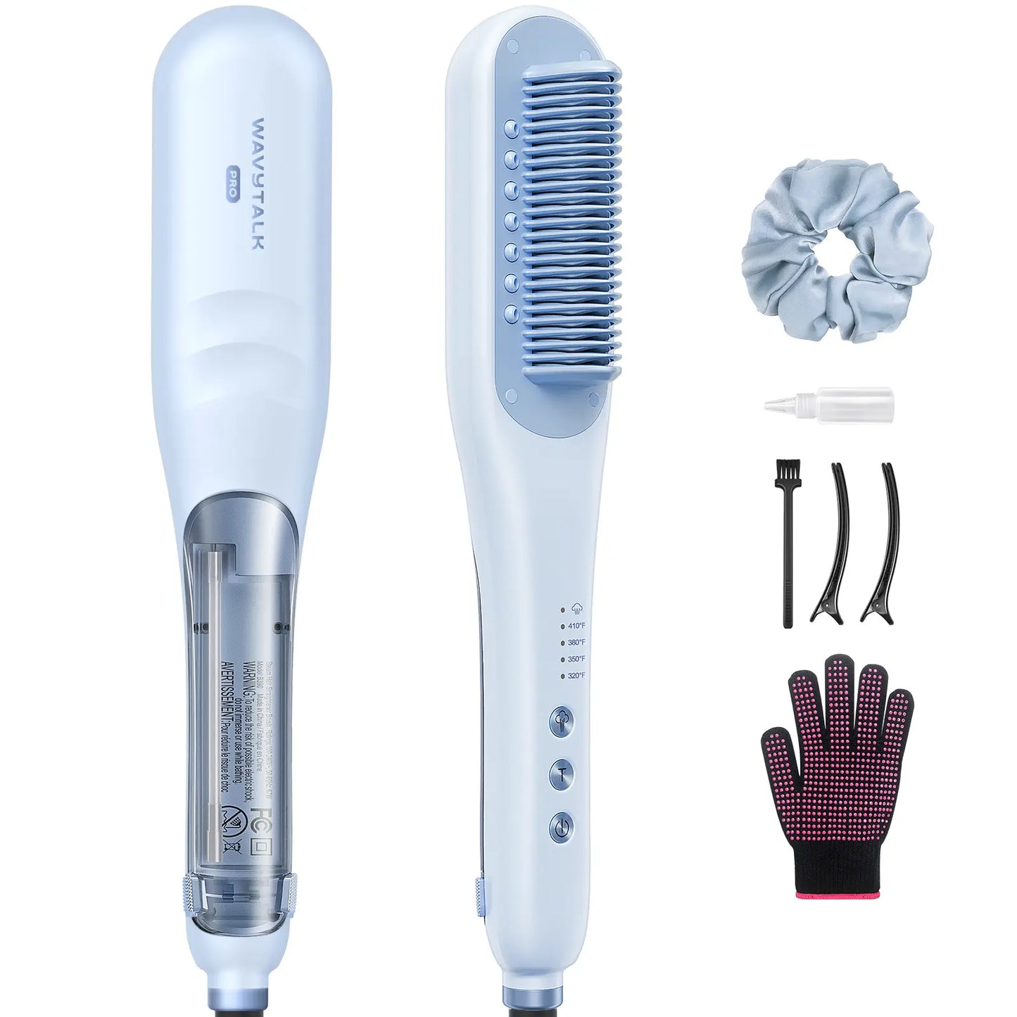 Wavytalk Steamline Pro Steam Hair Straightener Brush Hair Straightening Comb with Scrunchie and Glove